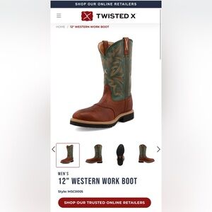 Twisted X 12" Mens Western Work Boots NEW size 8